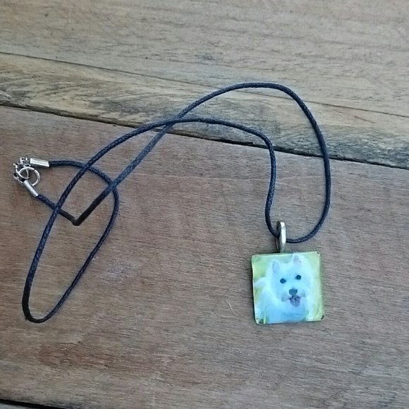 Hand Crafted Glass Tile Westie Pup Dog Pendant Gift Dog Lover Necklace Puppy - Picture 3 of 3